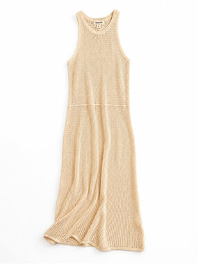 OPEN EDIT Knit Maxi Neutral Beige Dress Cotton Beach Coverup Vacation, Sz M
